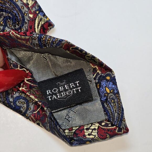 Robert Talbott Best of Class Nordstrom Silk Tie Red Blue Gold Paisley Luxury - Picture 6 of 7